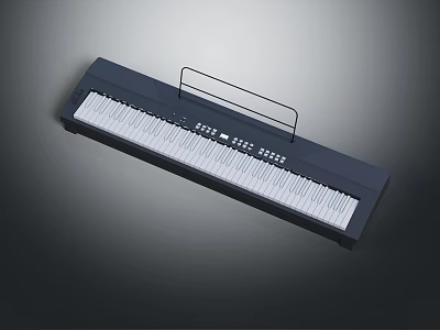 Black Digital Electronic Keyboard With White Keys Control Panel And Music Stand Design 3d model