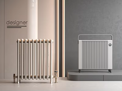 Traditional Column And Modern Panel Designer Radiators In Stylish Interior Setup 3d model