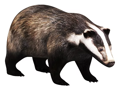 Wild Badger With Black And White Facial Stripes And Brown Fur 3d model
