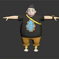 Cartoon Character In Black T-shirt With Blue Creature Design Yellow Pants And Wristwatch