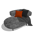 Modern Grey Chaise Lounge With Orange Black Cushions And Grey Blanket