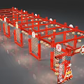 Traditional Chinese Red Event Gateway With Auspicious Dragon Elements Hanging Lanterns And Coin Patterns 3d model