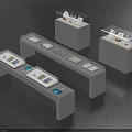 Modern Gray Display Shelves With Long Tabletop And Square Showcase Units For Product