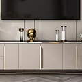 Modern TV Stand Interior With Wall Mounted TV Bookshelf Decorative Vase And Golden Accents