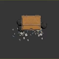 Orange Garbage Waste Bin With Scattered Trash And Black Garbage Bags