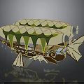 Fantasy Spacecraft Design With Double Airships Green Accents And Wing Structures