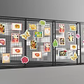 Black Grid Frame Display Shelving Featuring Food Images Leaf And Butterfly Stickers