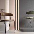 Modern Designer Brown And Green Leather Velvet Dining Chairs With Metal Frame