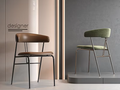 Modern Designer Brown And Green Leather Velvet Dining Chairs With Metal Frame 3d model