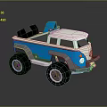 Blue and White Toy Car With Open Top Design And Large Wheels