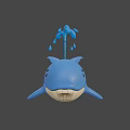 Cute Blue Whale Game Character With Blue Spots And Water Spraying From Head