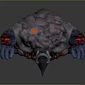Fierce Four Armed Blue Skinned Fantasy Game Movie Character With Red Accents And Armored Design