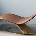 Modern Wooden Lounge Chair With Curved Leather Seat And Metal Base