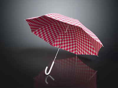 Stylish Red And White Checkered Umbrella With Classic Design And Curved Handle 3d model