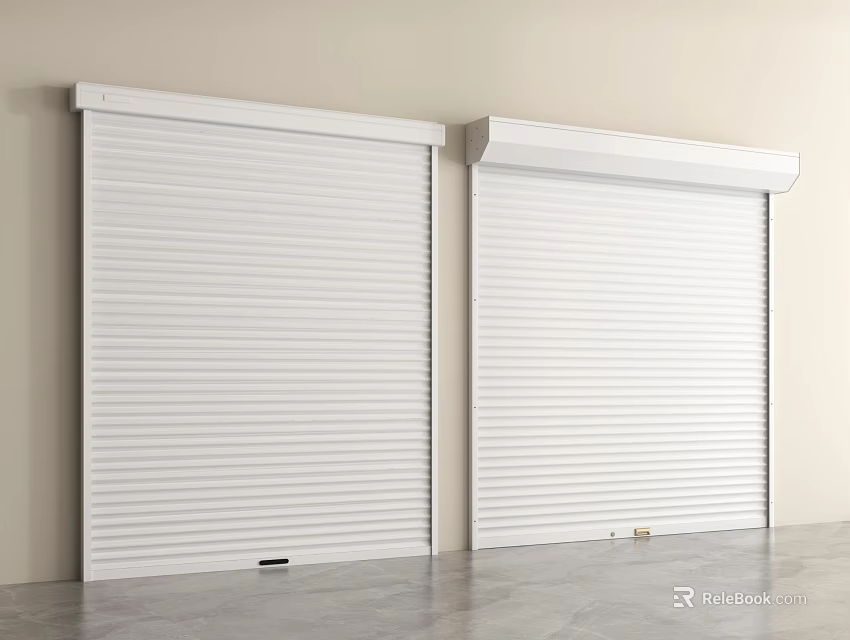 White Roller Shutters Installed On Light Wall With Smooth Gray Floor 3d model 