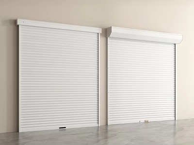White Roller Shutters Installed On Light Wall With Smooth Gray Floor 3d model