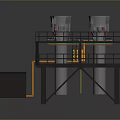Industrial Platform Structure Featuring Four Cylindrical Machinery Units And Metal Railings