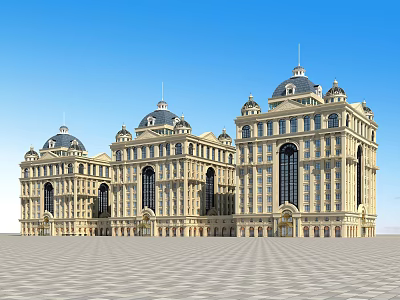 Classical Hotel Building With Multiple Domes Grand Exterior Large Windows And Spacious Front Square 3d model