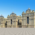 Classical Hotel Building With Multiple Domes Grand Exterior Large Windows And Spacious Front Square 3d model