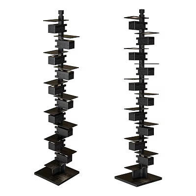 Modern Black Floor Lamps With Stacked Square Shelves And Unique Structure 3d model