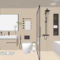 Modern Bathroom Interior Design With Vanity Mirror Toilet Shower Bathtub And Plants