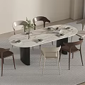 Modern Minimalist Oval Dining Table With White Marble Top And Six Various Color Chairs