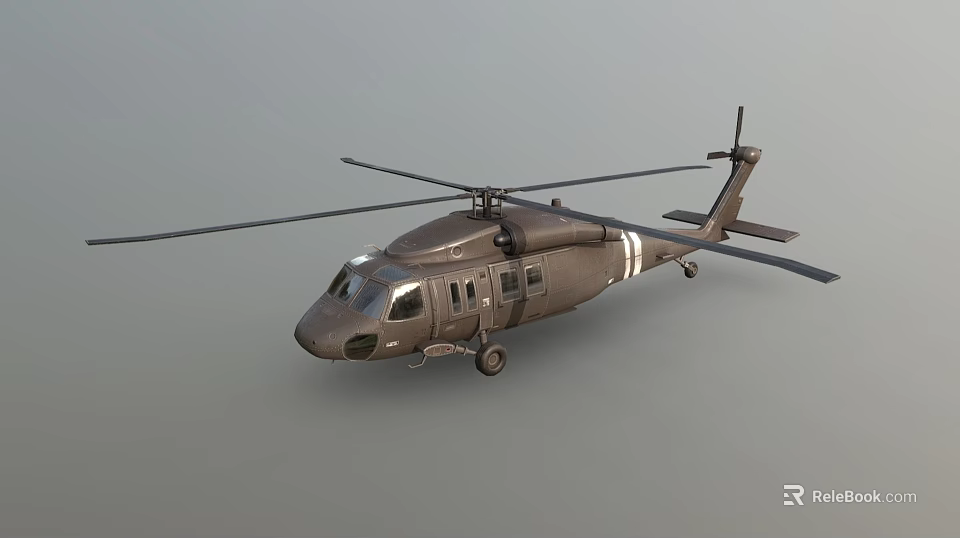Military Helicopter With Dual Rotor Blades Dark Gray Fuselage And Side Windows 3d model 
