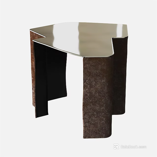 Elegant Modern Side Table With Smooth Metallic Top And Textured Leg Design 3d model 
