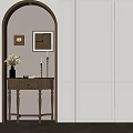 Elegant Entryway Hallway With Maroon Wall Console Table Framed Artwork And Herringbone Flooring 3d model
