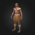 Man in Traditional Attire with Chest Tattoos Grass Skirt and Arm Leg Bands