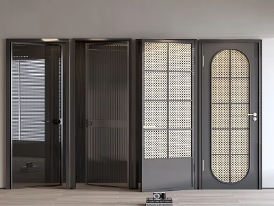Modern Swing Doors With Various Glass Designs Including Arched Panel Grid Pattern And Blinds 3d model