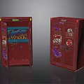 Vintage Red Lockers With Graffiti Art Open Door And Shelves Inside