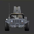 Blue Military Style Off Road Vehicle With Roof Equipment Antenna And Large Wheels