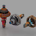 Futuristic Sci Fi Mechanical Devices With Orange Red Blue And Gray Components 3d model