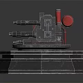 Mechanical Turret Model With Multiple Barrels Red Components And Metal Base 3d model