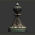 Intricately Carved Metal Decorative Ornament With Filigree Top And Green Jade Base