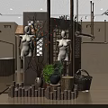 Natural Style Clothing Store Interior with Wooden Decor Mannequins and Green Plants