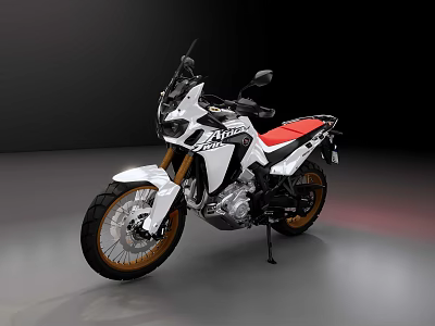 White Red Adventure Motorcycle With Modern Design Sleek Body And Golden Wheels 3d model