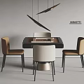 MINOTTI Modern Table And Chairs With Brown Beige Chairs Dark Surface Gray Wall Black Pendants