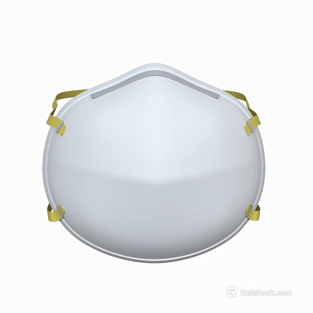 White Protective Face Mask With Yellow Elastic Straps And Comfortable Design 3d model