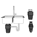 Stainless Steel Double Bowl Kitchen Sink with Faucet and Garbage Disposal Units