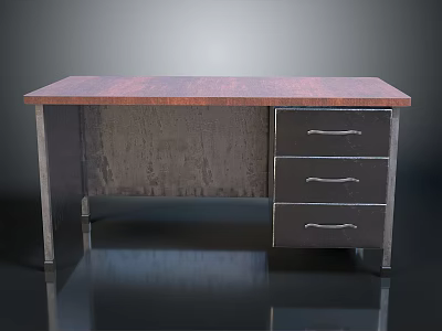 Wooden Top Desk With Metal Frame And Three Drawers For Workspace 3d model