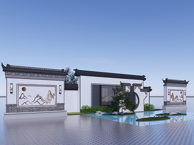 New Chinese style landscape sketch landscape wall 3d model