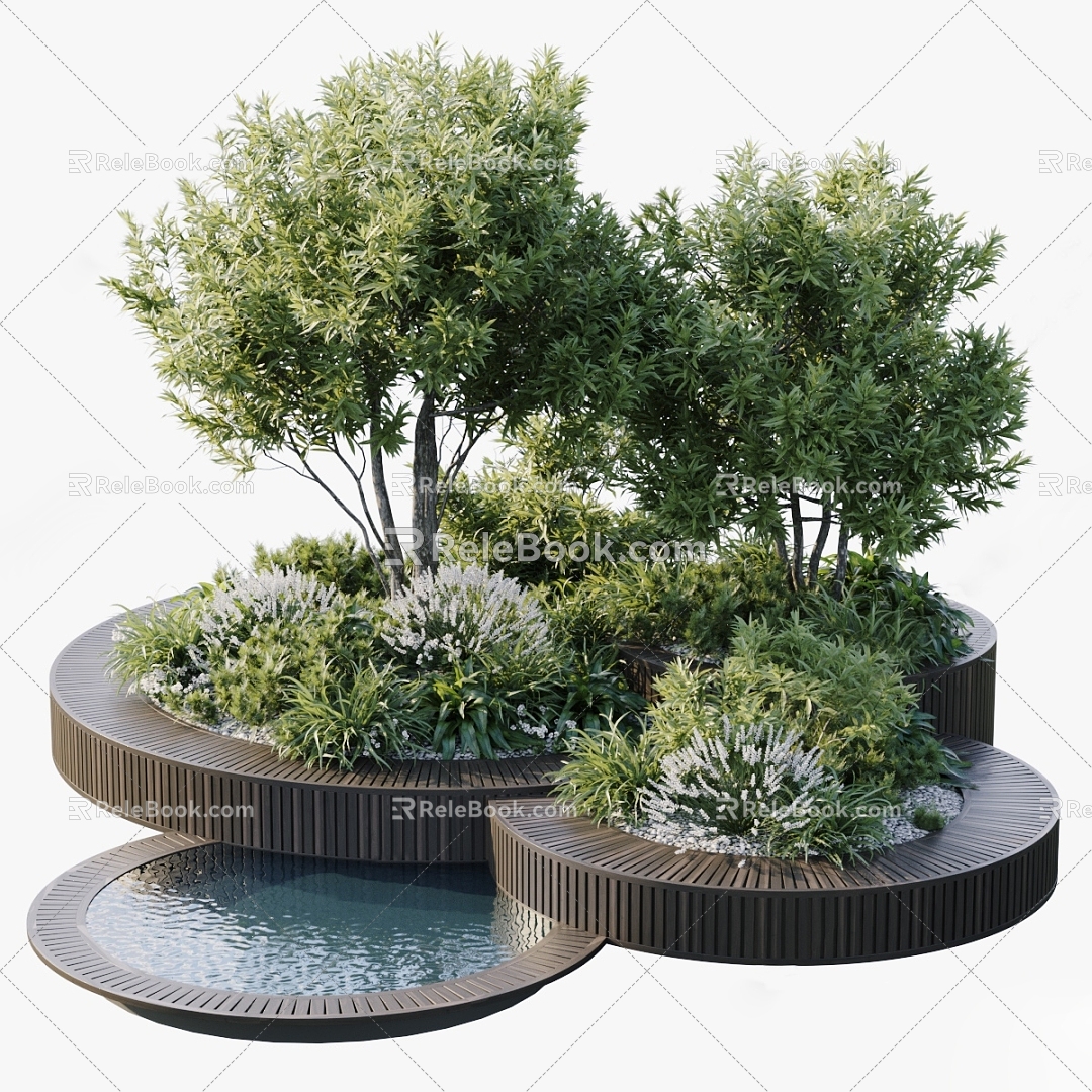 Modern landscape sketch tree pool outdoor green plants model