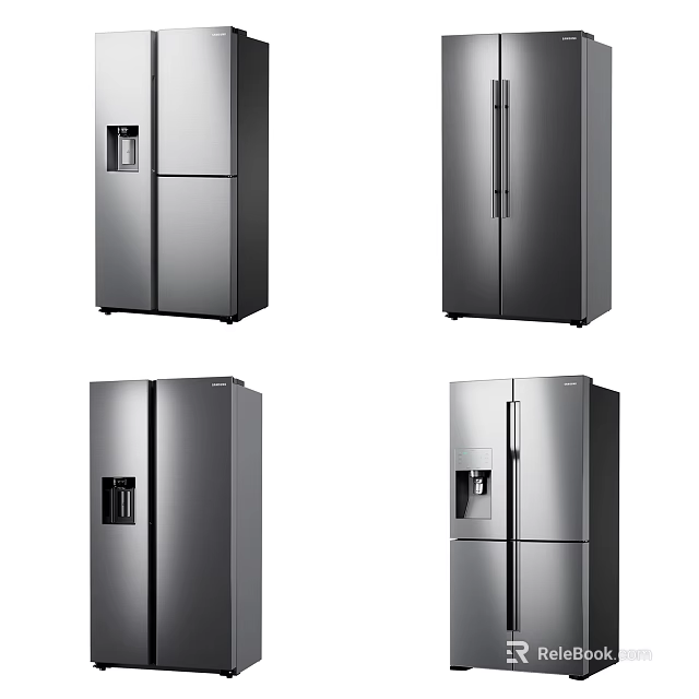 Stainless Steel Fridge Freezers With Modern Design And Various Door Styles 3d model 