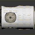 Cylindrical Industrial Device With White Casing Circular Components Yellow Strips And Metallic Parts