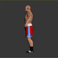 Muscular Bald Man Wearing Red Boxing Shorts White Belt And Black Shoes In Gray Background