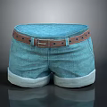 Blue Denim Shorts With Brown Belt And Cuffed Hems For Casual Outfit