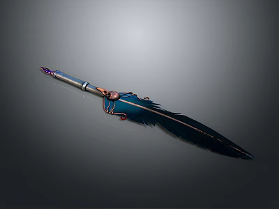 Decorative Handcrafted Feather Pen With Blue Feather And Metal Accents For Daily Use 3d model