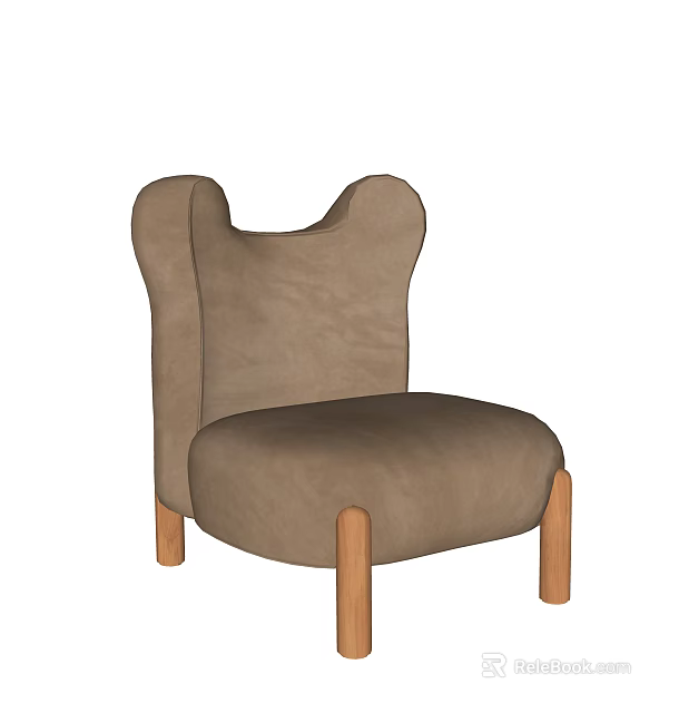 Light Brown Upholstered Children's Chair With Butterfly Shaped Backrest And Wooden Legs 3d model 